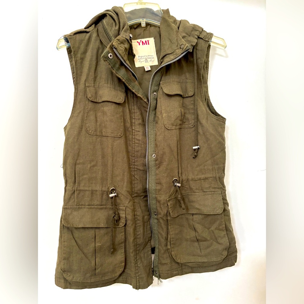 YMI Olive Green Hooded Vest